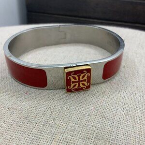 Rustic Cuff Silver Metal Red Logo Emblem Cuff Bracelet